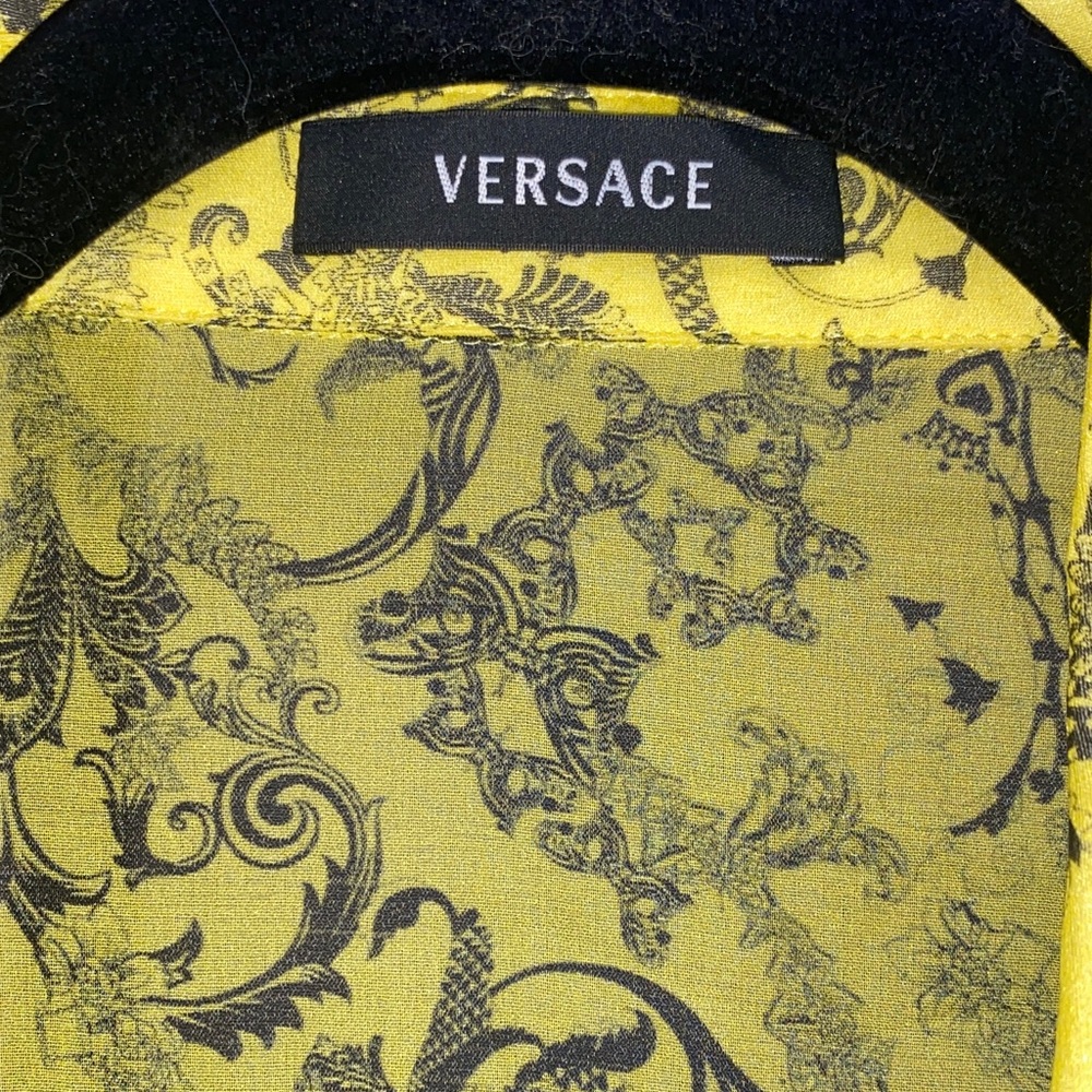 Versace Neon Yellow and Black Patterned Blouse - Picture 2 of 16